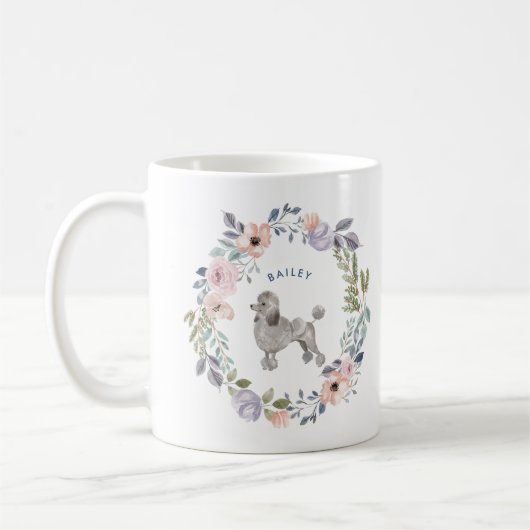 Mug Jolie aquarelle florale | Chien de caniche gris (Gauche)