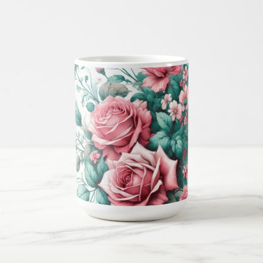 Mug Jolie aquarelle rose et vert Roses (Centre)