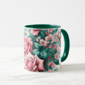 Mug Jolie aquarelle rose et vert Roses (Devant droit)