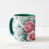 Mug Jolie aquarelle rose et vert Roses (Devant gauche)