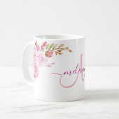 Mug Jolie aquarelle Rose Floral Custom Monogramme (Devant gauche)