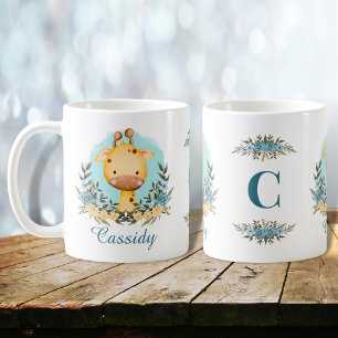 Mug Jolie bébé Giraffe Floral Monogramme Personnalisé
