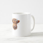 Mug Jolie Bébé Vache Highland Avec Couronne De Fleurs  (Devant droit)
