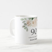 Mug Jolie Blanche Florale femmes 90e anniversaire cade (Devant gauche)