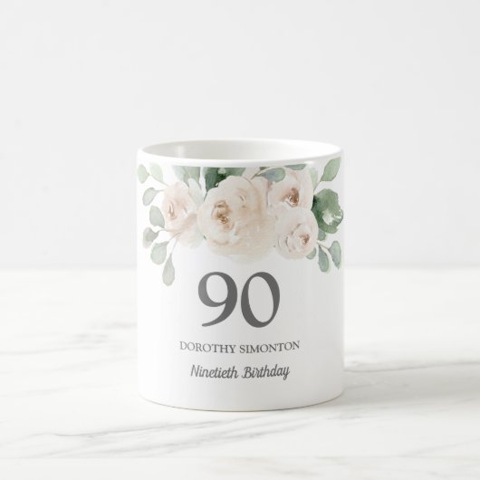Mug Jolie Blanche Florale femmes 90e anniversaire cade (Centre)