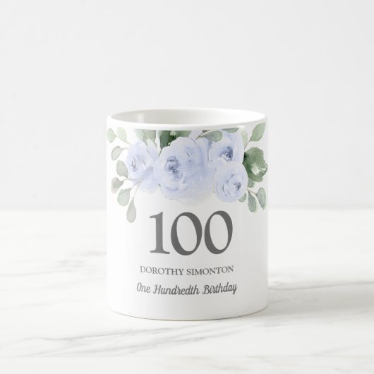 Mug Jolie Blue Floral Womans 100e anniversaire Cadeau (Centre)