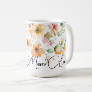 Mug Jolie Boho Orange rose Aquarelle Fleur sauvage mam