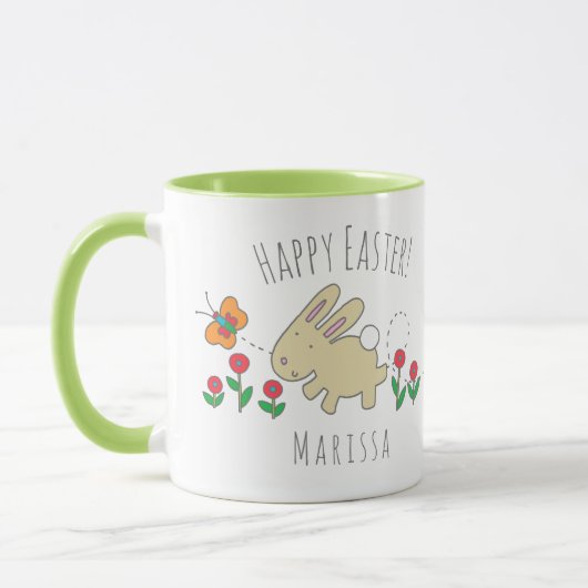 Mug Jolie Bunny Joyeux Pâques Fleurs roses (Gauche)