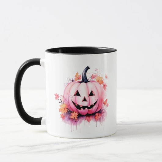 Mug Jolie Citrouille Rose Jack-O' Lantern Halloween Mo (Gauche)