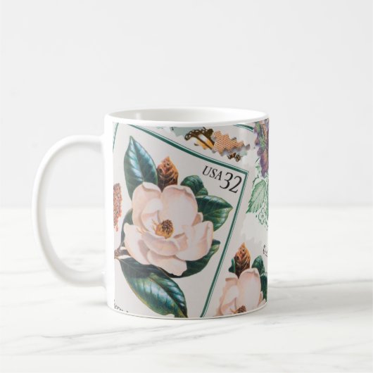 Mug Jolie collection de timbres de fleurs (Gauche)