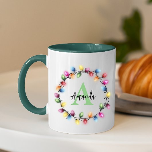 Mug Jolie couleur lumières de Noël monogramme