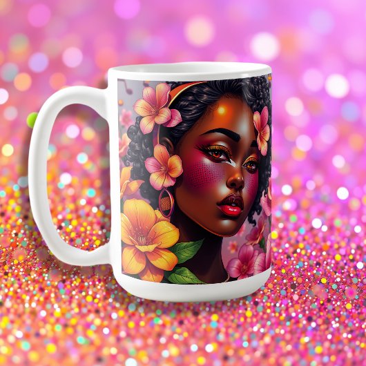 Mug Jolie dame de couleur Fleurs roses Notes musicales