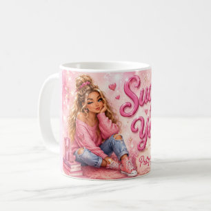 Mug Jolie en rose fille girly branchée qui craque pour