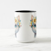 MUG JOLIE FACE CHAT BLANC DE COULEUR D'EAU AVEC FLEURS (Centre)