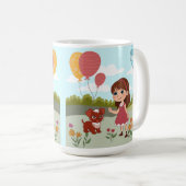 Mug Jolie Fille avec Chien & Ballons (Devant droit)