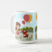 Mug Jolie Fille avec Chien & Ballons (Devant gauche)