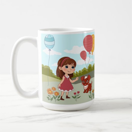 Mug Jolie Fille avec Chien & Ballons (Gauche)