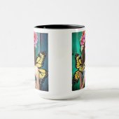 Mug Jolie fille avec papillons et fleurs (Centre)