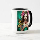 Mug Jolie fille avec papillons et fleurs (Devant droit)
