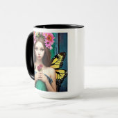 Mug Jolie fille avec papillons et fleurs (Devant gauche)