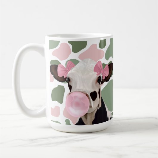 Mug Jolie fille Bubblegum rose soufflant vache (Gauche)