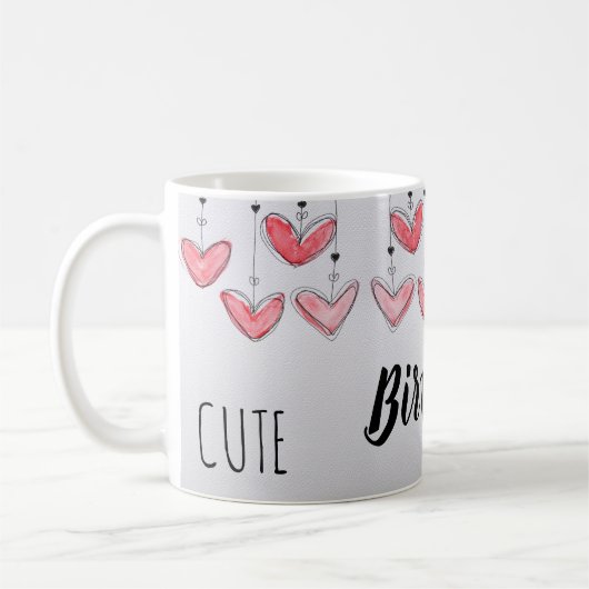 Mug Jolie fille d'anniversaire avec coeur aquarelle (Gauche)