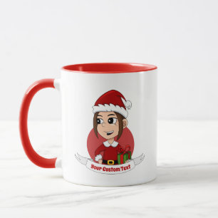 Mug Jolie fille de Noël aux cheveux bruns