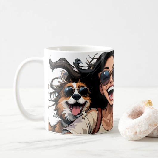 Mug Jolie Fille Et Chien Mignonne Dans Les Lunettes De (Avec donut)
