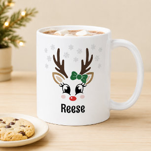 Mug Jolie Fille Renne Arc Vert Flocon de Neige