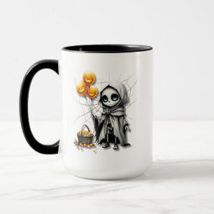 Mug Jolie Fille Squelette avec Ballons Citrouilles