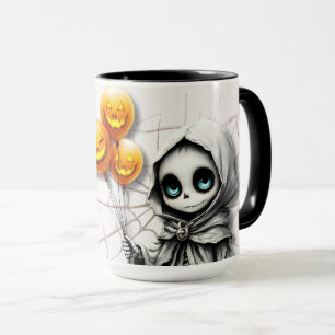 Mug Jolie Fille Squelette avec Ballons Citrouilles