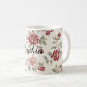 Mug Jolie Florale Crème Rouge Chic (Devant droit)