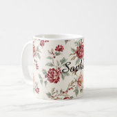 Mug Jolie Florale Crème Rouge Chic (Devant gauche)