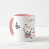 Mug Jolie florale rose 80e anniversaire (Devant gauche)