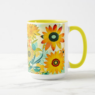 Mug Jolie folk Art Fleurs Jaunes