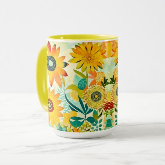 Mug Jolie folk Art Fleurs Jaunes (Devant gauche)