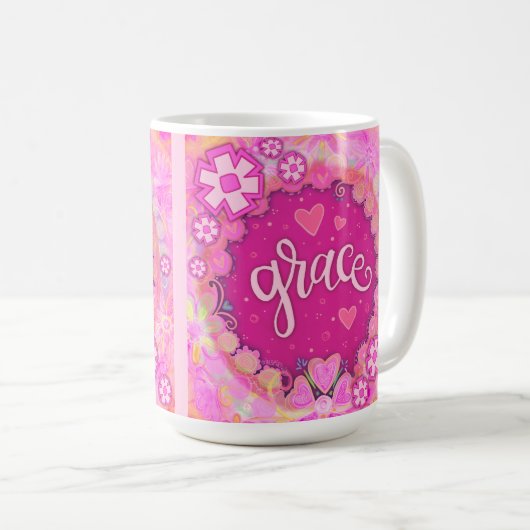 Mug Jolie grâce rose inspirant un seul mot d'art (Devant droit)