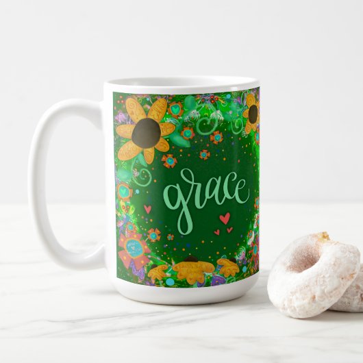 Mug Jolie grâce verte inspirant un seul mot d'art (Avec donut)
