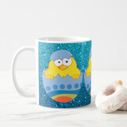 Mug Jolie Hachure De Poulets De L'Oeuf De Pâques Bleu  (Avec donut)