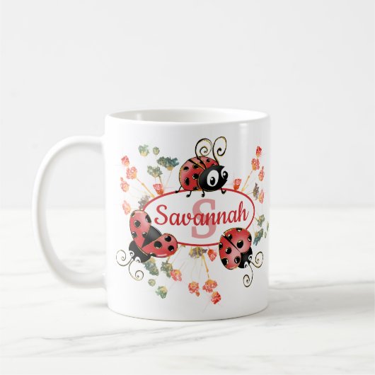 Mug Jolie Léman Rouge Whimsical Fleurs Enfants Monogra (Gauche)