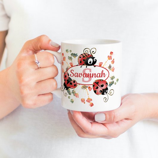 Mug Jolie Léman Rouge Whimsical Fleurs Enfants Monogra