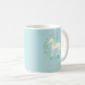 Mug Jolie licorne & Fleurs Aqua Personnalisé (Devant droit)
