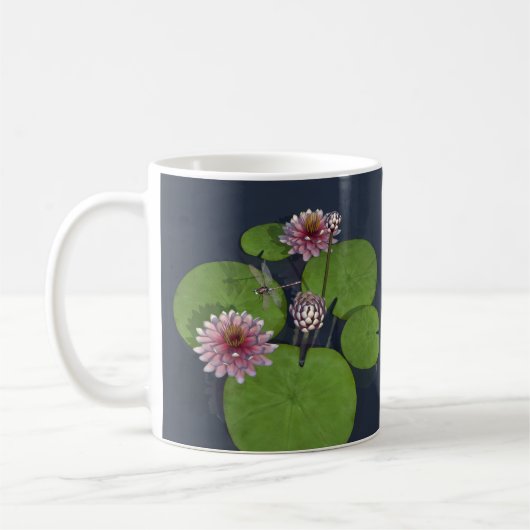 Mug Jolie Lys d'eau rose et libellule (Gauche)
