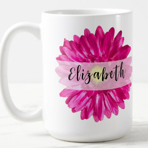 Mug Jolie marguerite rose vif Nom personnalisé et mono