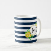 Mug Jolie Marine Rayures Aquarelle Jaune Monogramme de (Devant droit)