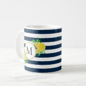Mug Jolie Marine Rayures Aquarelle Jaune Monogramme de (Devant gauche)