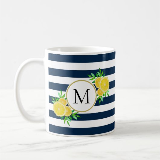 Mug Jolie Marine Rayures Aquarelle Jaune Monogramme de (Gauche)