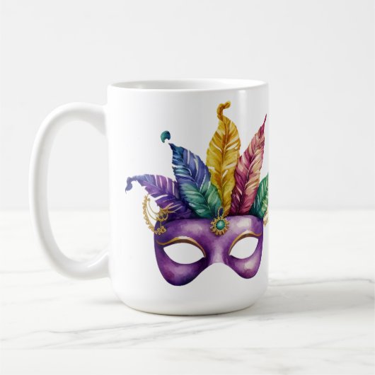 MUG JOLIE MASQUE MARDI GRAS DE COULEUR D'EAU AVEC PLUM (Gauche)