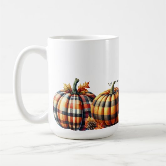 MUG JOLIE ORANGE & VERT PLAID AUTOMNE CITROUILLES (Gauche)