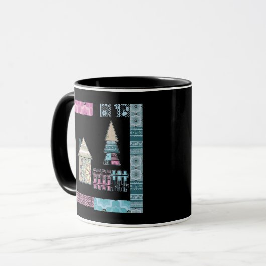 Mug Jolie patchwork quilting house tree formes abstrai (Devant gauche)